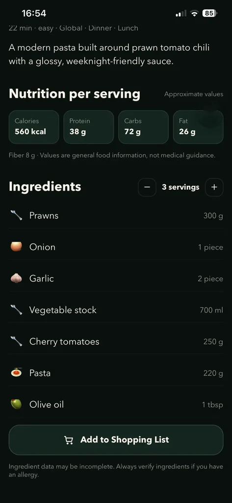 Ingredients – Nutrition & servings