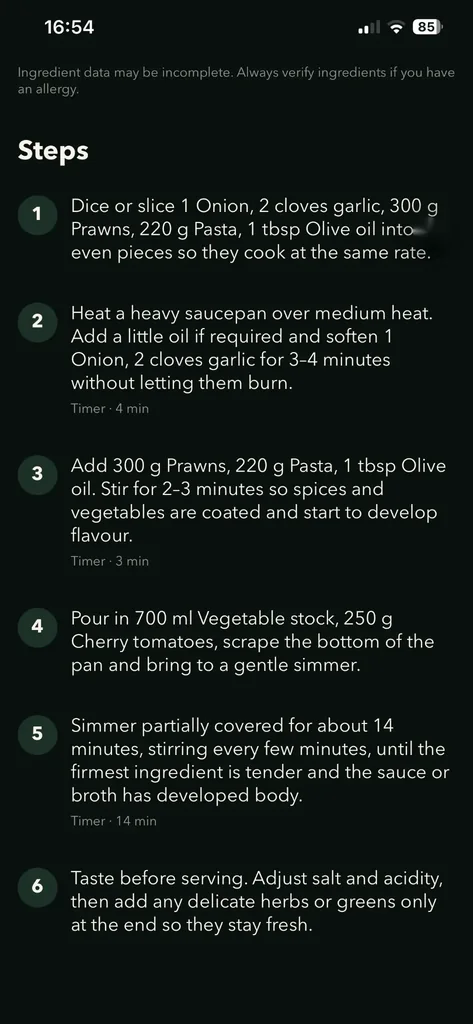 Steps – Guided cooking with timers